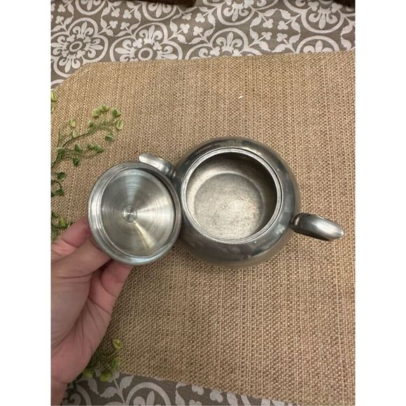 FC Etain Garanti Silver Tone Matte Sugar Bowl with Lid & Handle Made in France - Picture 7 of 9
